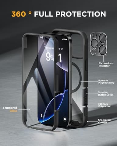 Miracase Magnetic for iPhone 16 Pro Max Case 6.9'' [Compatible with MagSafe] Full-Body Phone case with Built-in Glass Screen Protector& Camera Protector,Drop Proof 16 Pro Max Cover,Black - Image 2