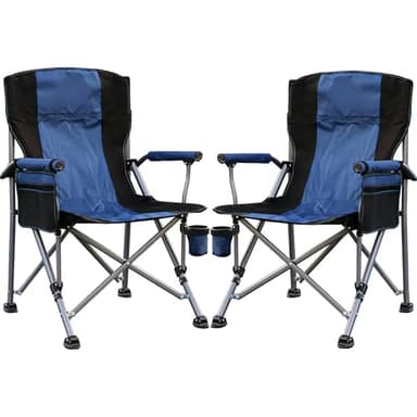 Camping Chair for Adults 2 Pack Heavy Duty Outdoor Patio Lawn Chairs Portable Support 350 LBS High Back Padded Oxford with Armrests, Storage Bag, Cup Holder, for Outside Fishing, Camping, 2PCS - Image 1