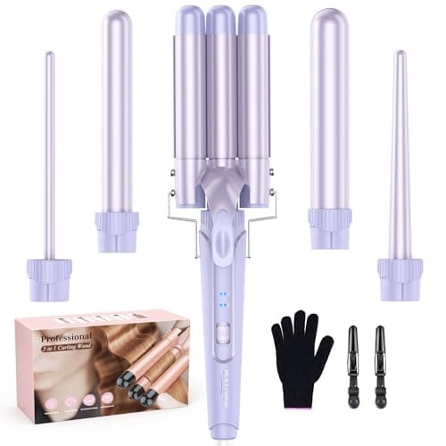 Waver Curling Iron Wand - BESTOPE PRO 5 in 1 Curling Wand Set with 3 Barrel Hair Crimper for Women, Fast Heating Crimper Wand Curler in All Hair Type, Women Gifts - Purple - Image 1