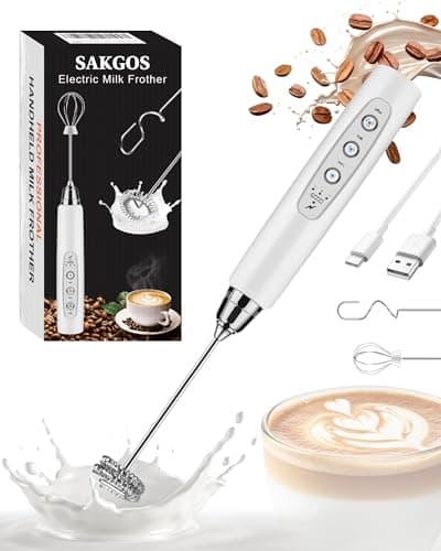 Sakgos Milk Frother Rechargeable Handheld-Electric Whisk 3 Speed Adjustable, Coffee Frother Wand with 3 Stainless Whisks, Electric Foam Maker, Drink Mixer Blender for Latte Cappuccino Matcha Egg - Image 1