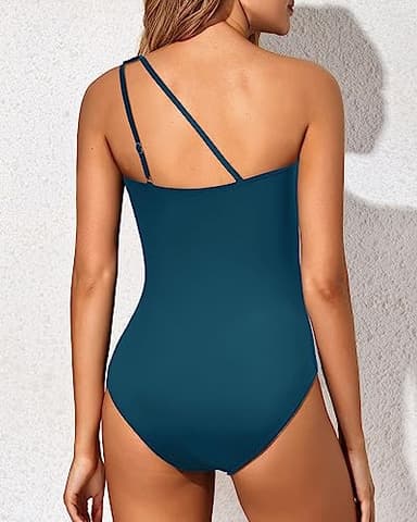 Holipick One Shoulder One Piece Swimsuit for Women Tummy Control Bathing Suits Modest Full Coverage Keyhole Swimwear Blue - Image 3