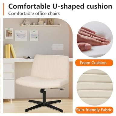 FDW Criss Cross Chair Armless Cross Legged Office Desk Chair Adjustable Swivel Ergonomic Desk Chair No Wheels U Shaped Backrest with Wide Seat Native Sponge Computer Task Vanity Chair for Home Office - Image 5