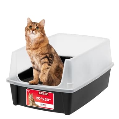 IRIS USA XX-Large Cat Litter Box, Open Top Extra Large Litter Box for Big Cats and Multi-Cat Households, High Sided Scatter Shield, Easy to Clean, 30"L x 20"W x 14"H, Black - Image 1