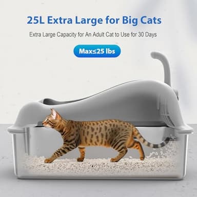 Furkid Stainless Steel Cat Litter Box with Lid, XL Extra Large Litter Box for Big Cats, High Sided Kitty Metal Pan with Pedal Filter and Scoop, Non-Sticky&Anti-Leakage Easy Cleaning Gray - Image 2