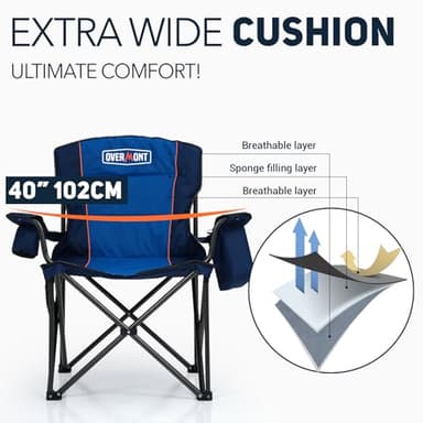 Overmont Oversized Folding Camping Chair 2Pack - 450lbs Support with Padded Cushion Cooler Pockets - Heavy Duty Collapsible Chairs for Sports Garden Beach Fishing Blue 2pk - Image 5