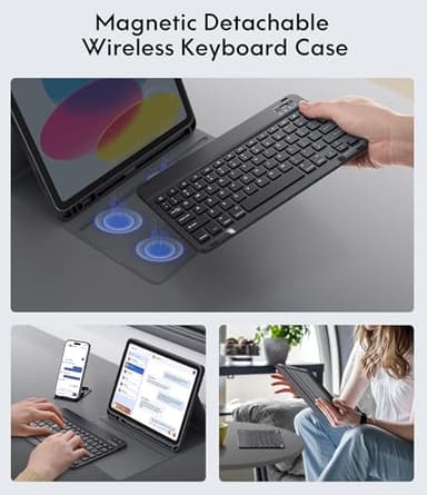 CHESONA Keyboard Case for iPad (A16) 11th/10th Generation (2025/2022), Detachable Wireless Keyboard, Stand Folio Keyboard Cover with Pencil Holder, Thin & Light (Black) - Image 4