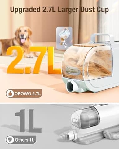 OPOWO Dog Grooming Vacuum, 2.7L Dog Hair Vacuum with Clipper Nail Grinder Paw Trimmer, 3 Suction Modes, Low Noise Groomer with 7 Pet Grooming Tools, Pet Grooming Vacuum for Dogs Cats - Image 4
