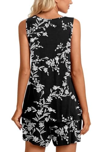 TAOHUADAO Womens Summer 2 Piece Pajama Sets, Sleeveless Pleated Tunic Tops with Comfy Shorts, Lounge Sleepwear Ladies Pjs Sets with Pockets 3XL, White Carvings-Black - Image 4