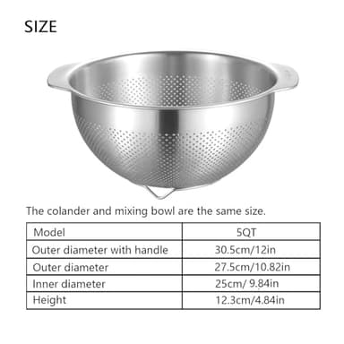18/8 Stainless Steel Microwell Colander, 5QT Large Capacity with Handle Kitchen Food Strainer Basket for Washing Vegetables, Fruits, Rice, and Pasta (primary colour, 5QT) - Image 2