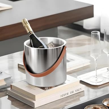 Bakpoco Double-Wall Vacuum Insulated Ice Bucket with Lid, Scoop, Ice Tong, Strainer & Leather Handle Keep Ice Frozen Longer Large Wine Ice Buckets for Cocktail Bar,Parties Chilling Beer Champagne 3L - Image 5