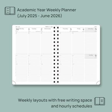 POPRUN Academic Planner 2025-2026 (July 2025-June 2026), Daily Weekly and Monthly Appointment Book (Wirebound Hard Cover - 6.25'' x 8.5'') with Hourly Time Slots, Tabs, 100 GSM - Midnight Green - Image 3