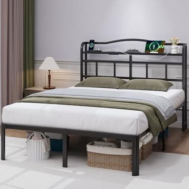 HAVONIZD Full Bed Frame - Storage Headboard with Charging Station & Galaxy Aurora Projector, 14 Inch Sturdy Metal Platform Bed Frame No Box Spring Needed, Easy Assembly, No Noise, Black - Image 7