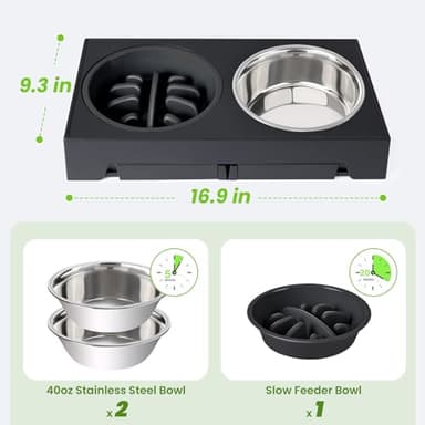 Heeyoo Elevated Dog Bowls - 5 Adjustable Heights Stand, 2 Stainless Steel Bowls & 1 Slow Feeder, 3.2" to 12.2" for Small to Large Dogs - Image 5