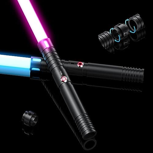 Juxaxia Lightsaber, LED Light Saber with 15 RGB Colors, Lightsabers for 3 Modes, Light Sabers with Connectors, Lightsabers for Dueling, Lightsaber Toy for Adults, Kids, 2 Pack(Black) - Image 1
