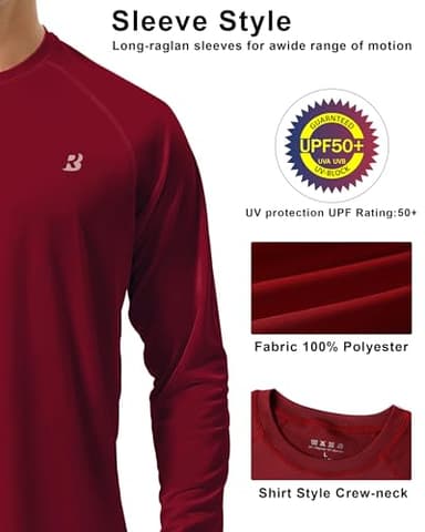Roadbox Mens UPF 50+ UV Sun Protection Shirts Outdoor Long Sleeve SPF Diving Rash Guard for Fishing Hiking Swimming Beet Red - Image 4