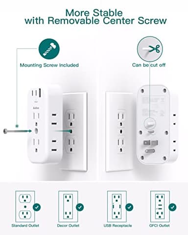 Outlet Extender Multi Plug Adapter - Addtam Electrical 6 Outlet Splitter with 3 USB Wall Charger (2 USB-C Ports), Wall Surge Protector Plug Expander for Cruise, Travel, Home, Office, Dorm Essentials - Image 4
