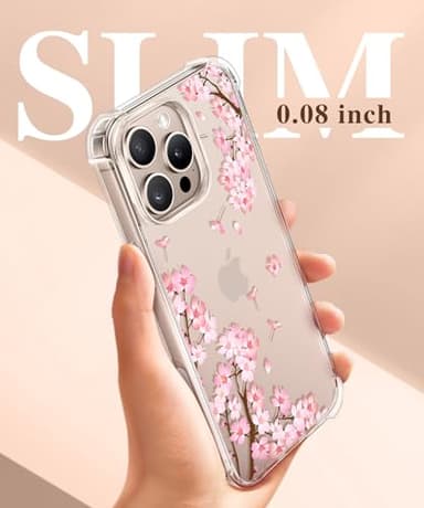GVIEWIN for iPhone 16 Pro Max Case with Screen Protector & Camera Lens Protector, [Military Grade Protection] Clear Shockproof Slim Floral Phone Cover for Women Girls 6.9" (Sakura/Pink) - Image 8