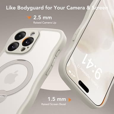 GolbinBox for iPhone 15 Pro Case,[Compatible with Magsafe][360°Magnetic Stand][Cute Wave Edge][18ft Military-Grade Protection] Translucent Matte Phone Women Case for iPhone 15 Pro,Stone - Image 8