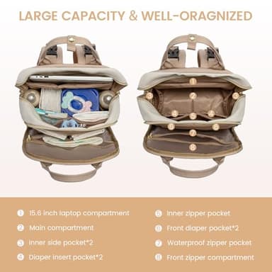 LOVEVOOK Diaper Bag Backpack, Baby Bag with Changing Pad, Large Diaper Backpack Boy Girl, Waterproof Baby Registry Bag for Mom Dad with Stroller Buckles, Beige-khaki - Image 2