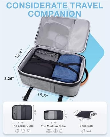 BAGSMART 37L Compression Travel Backpack, Expandable Carry On Backpack with Packing Cubes, Water Resistant Weekender Backpack Fits 17 Inch laptop, Luggage Daypack with Shoe Bag, Grey - Image 3