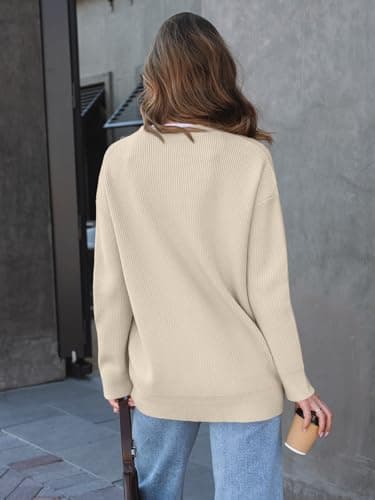 LILLUSORY Women Oversized Cardigan Sweater 2025 Fall Outfits Cloth Fashion V Neck Knit Button Front Casual Trendy Tops Apricot Medium - Image 4