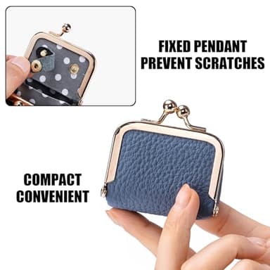 Leather Mini Jewelry Box for Women, Portable Vintage Leather Coin Purse, Jewelry Case with Kiss Lock, Mini Travel Ring Box for Earring Ring Necklace (Pink) - Image 3