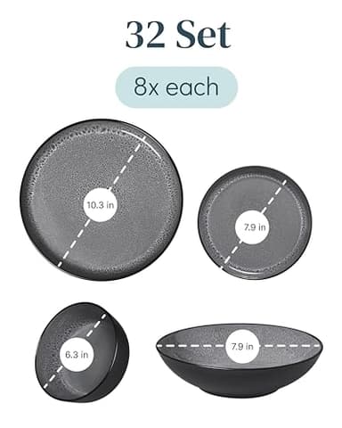Stoneware dinnerware set 8 persons 32 pcs - Dishwasher, microwave and scratch resistant - Bowl and plate set 8 persons modern - Dinner service Pure Living black in gray… - Image 3
