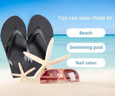 KuaiLu Womens Arch Support Flip Flops Comfortable Yoga Mat Slip on Leather Walking Thong Cushion Sandals Summer Beach Orthotic Slides Travel Essentials Indoor Outdoor Slippers Shoes Black Size 10 - Image 8