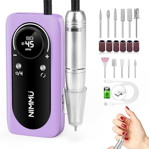 Nimmu Portable Nail Drill Professional, 45000RPM Electric Nail File for Acrylic Nail Remove Gel Polish, Rechargeable Nail Drill Machine with 11 Bits Kit for Manicure Salon Home (Purple) - Image 1