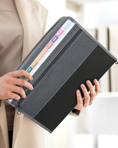 Sooez Accordion File Organizer with Safe Zipper, 12 Pocket Expanding File Folder with Front Pencil Pouch, Portable Monthly Paper Bill Tax Receipt Organizer, School Office Supplies, Letter Size, Grey - Image 2