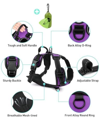 Joytale No Pull Dog Harness for Small Dogs, Reflective Pet Vest with Front Clip, Adjustable Soft Padded Harnesses with Easy Control Handle for Training and Walking, Purple, S - Image 6