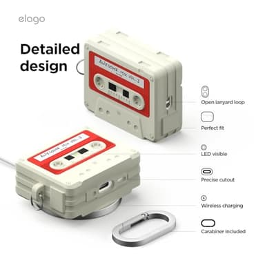 elago Cassette Tape Case Compatible with AirPods Pro 3 Case - Carabiner Included, Supports Wireless Charging, Shock Resistant, Full Protection, Headphone Accessories, for Men, for Women - Image 5