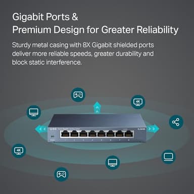 TP-Link 8 Port Gigabit Ethernet Network Switch - Ethernet Splitter | Plug & Play | Fanless | Sturdy Metal w/ Shielded Ports | Traffic Optimization | Unmanaged | Lifetime Protection (TL-SG108) - Image 2
