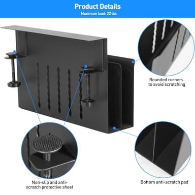 MAXECHO Desk Side Storage, Under Desk Laptop Mount, Table Side Hanging File Organizer, No Drill Clamp On Cable Management Tray, Laptop Holder with Magnetic Pen Holder for Office and Home, Load 22 Lbs - Image 4
