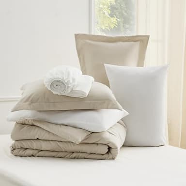 Bedsure Twin XL Comforter Set - Extra Long 5 Pieces Beige Twin XL Bedding Set for All Seasons, Boho Contrasting Design Bed in a Bag with Comforter, Sheets, Pillowcase & Sham - Image 7