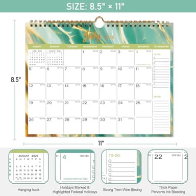 Lbylyhxc Calendar 2026 - Includes July 2025 to December 2026 -18 Monthly Wall Calendar 2025-2026, 11 x 8.5 Inches.Thick Paper with Julian Dates and Block for New Year and Christmas Presents (wall calendar 2025-2026 veins) - Image 2