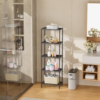 SINGAYE Metal Shelves Wire Shelving：Storage Rack Standing Units Shelf for Kitchen Laundry Bathroom Closet Organizers Pantry Narrow Mesh Adjustable 10" D x 16" W x 55" H Black - Image 9