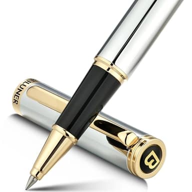 BEILUNER Luxury Rollerball Pen, Stunning Silver Chrome with 24K Gold Finish,Noble and Elegant Designs,Schneider Ink Refill, Best Gift Pen for Men & Women, Professional, Executive Office, Fancy Pens - Image 1