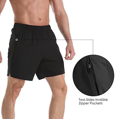 Gerlobal Men's 7" Athletic Running Shorts Lightweight Quick Dry Gym Workout Shorts with Zipper Pockets Black,Medium - Image 3