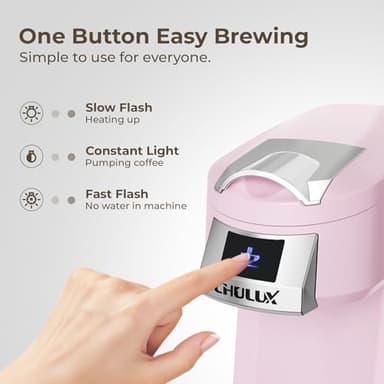 CHULUX Classic Single Serve Coffee Maker for K Cup, One Button Easy Coffee Machine for Office, RV, Travel and Dorm, Pink - Image 3