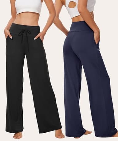 TNNZEET 3 Pack Women's Wide Leg Pants with Pockets - Casual Loose Yoga Trouser Pants Sweatpants Palazzo Lounge Pajama Pants - Image 2