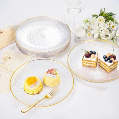 Rubtlamp 100 Pcs Gold Plastic Plates - 10 inch Clear Gold Dinner Plates - Hammer Pattern Design - Fancy Disposable Plate - Heavy Duty Party Plate Ideal for Wedding - Image 4