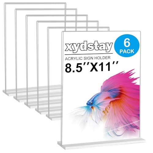 xydstay 6pack Acrylic Sign Holder 8.5 X 11, Vertical T Shape Clear Plastic Menu Holder, Unbreakable Table Sign for Restaurant, Office, School, Store and Home Use - Image 1