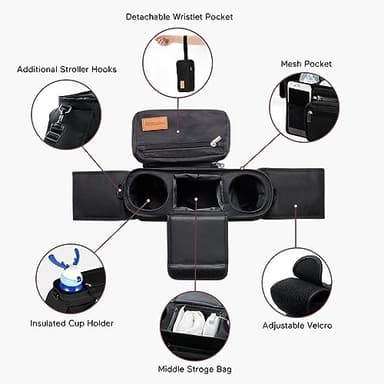 Momcozy Universal Stroller Organizer with Insulated Cup Holder Detachable Phone Bag & Shoulder Strap, Fits for Stroller like Uppababy, Baby Jogger, Britax, BOB, Umbrella and Pet Stroller - Image 3