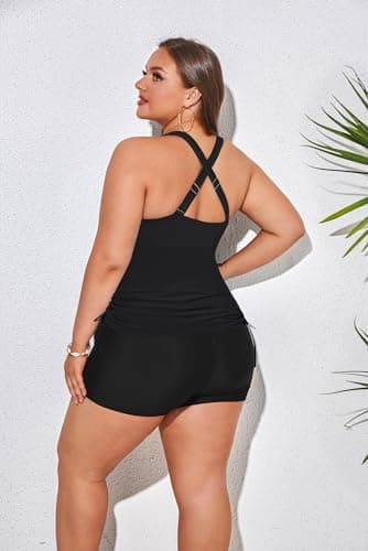 Hanna Nikole Tankini Bathing Suits for Women Plus Size Tummy Control Bathing Suits 2 Piece Tankini Black 20 Plus - Image 4