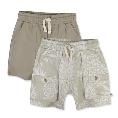HonestBaby 2-Pack Cargo Shorts 100% Organic Cotton for Infant Baby and Toddler, Boys, Girls, Pineapple Leaf Khaki, 18 Months - Image 1