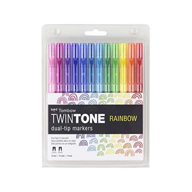 Tombow 61526 TwinTone Marker Set, Rainbow, 12-Pack. Double-Sided Markers Perfect for Planners, Journals, Doodling, and More! - Image 1