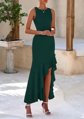 PRETTYGARDEN Wedding Guest Dresses for Women 2025 Summer Formal Gala Maxi Dress Ruffle Mermaid Cocktail Long Dresses(Dark Green,Medium) - Image 7