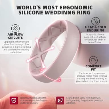 Egnaro Women’s Silicone Engagement Rings, Inner Arc Ergonomic Breathable Design with half sizes, Rubber Wedding Bands，5.5mm Wide-2mm Thick - Image 2