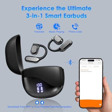 MWIRB AI Translation Earbuds Real Time, 144 Language Translator Earbuds for iPhone and Android 3-in-1 Translation Headphones Translating Device for Travel Business Learning with Charging Case(Black) - Image 4